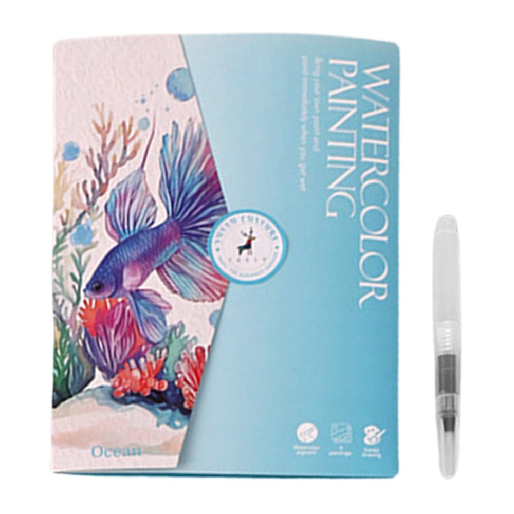 Watercolor Painting Book - Complete Art Kit with 12-Color Paint Set, Includes Brush | Creative Workbook for Beginners