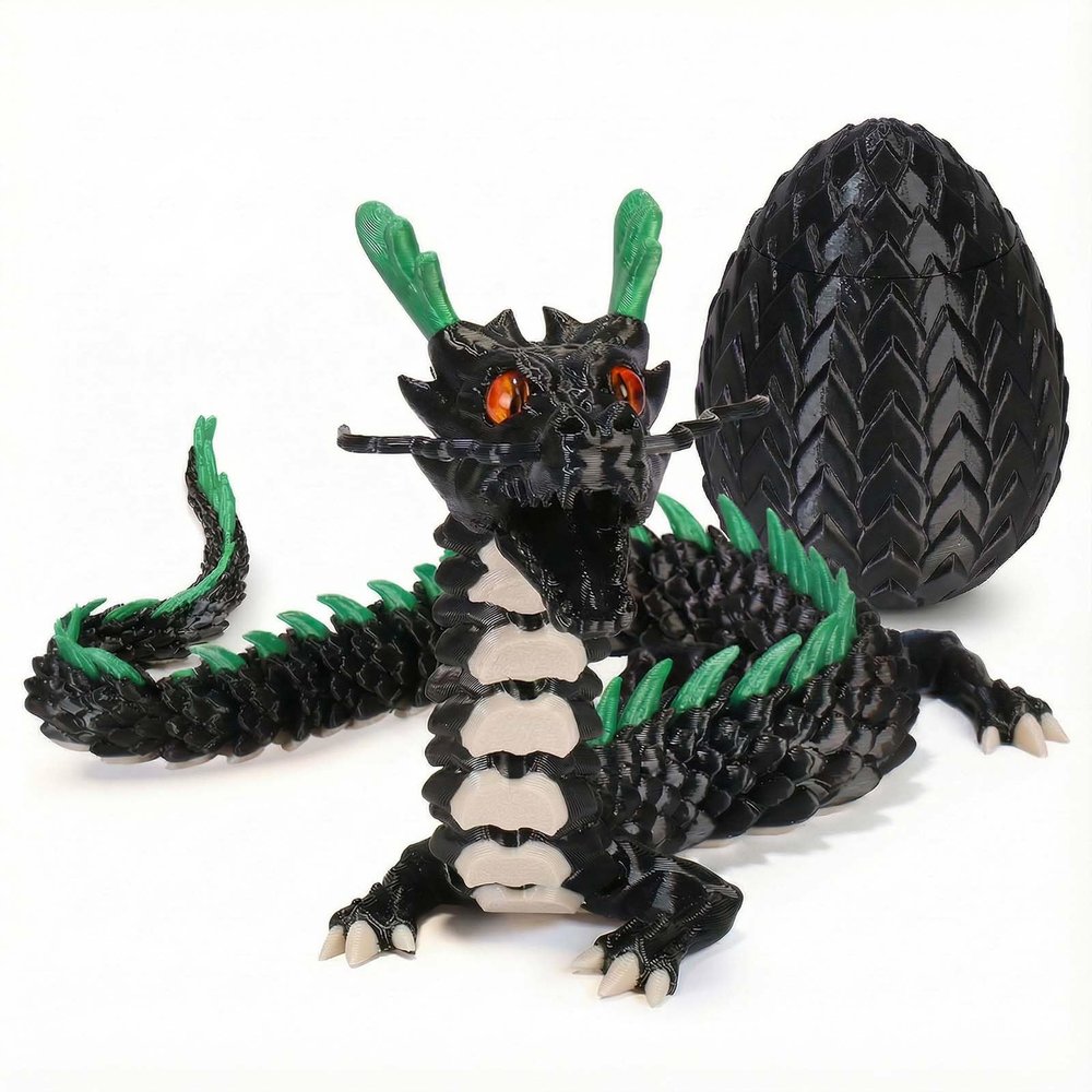 17.8-inch 3D Printed Dragon Eggs, Fidget Toys for Kids & Adults, for Home Office Desk Decor (Black Dragon God)