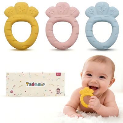 3 Pack Baby Teething Toys Baby Essentials & Infant Toys Silicone Teether for Babies 0 3 6Months Baby Chew Toys Newborn Learning Developmental Teething Relief Toys with Valentines Baby Toys Gifts Box
