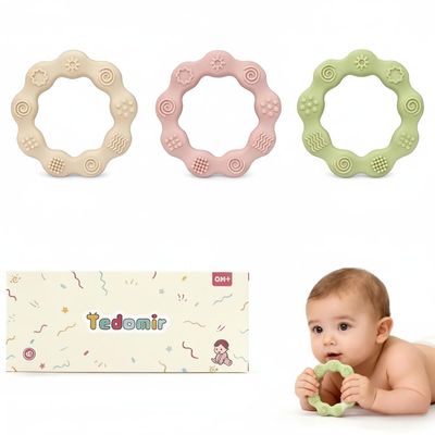 3 Pack Baby Teething Toys Baby Essentials & Infant Toys for 0-3 Months Silicone Teether for Babies 0 3 6 9 12 Months Baby Chew Toys Newborn Learning Developmental Teething Relief Toys with Gifts Box