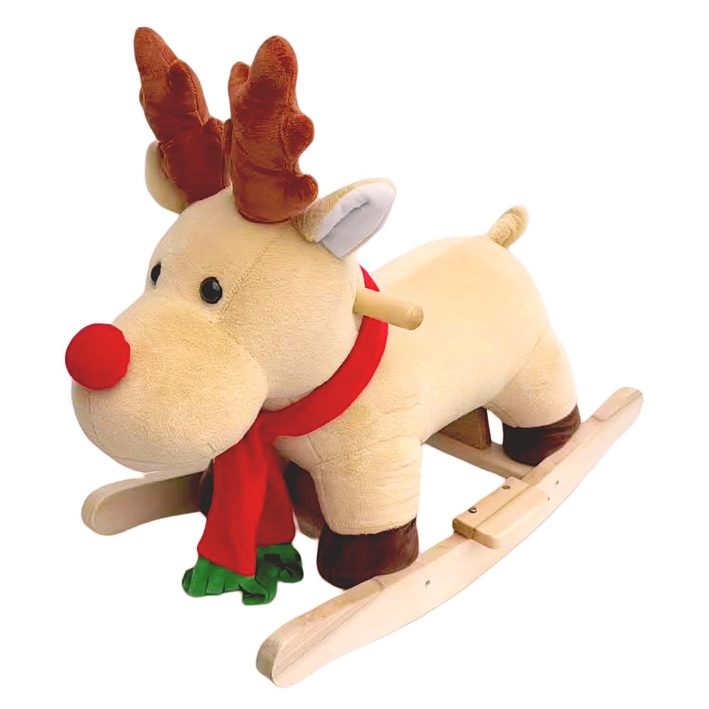 ZELUNA Baby Rocking Horse, Toddler Toy with Wooden Base, Voice Interaction Baby Rockers, Reindeer Rocking Horse for Toddlers 1-3, Reindeer