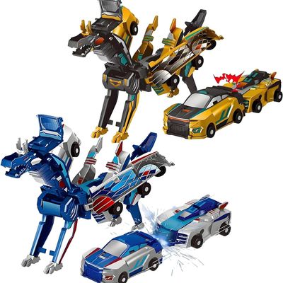 M MITLINK 2PCS Dinosaur Transforming Car Toy, Magnetic Cars Transform into Dinosaurs, Fun - Collision Transformation Car Toys for Boys & Girls, Party Favors Gift for Birthday, Christmas (Mixed)