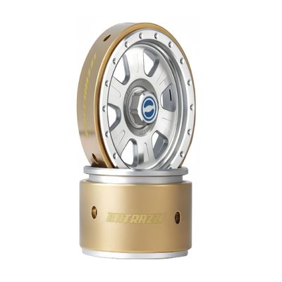 BATRAZZI RC Crawlers Truck Upgrade Parts for 1/18 FMS FCX18 K10& Hummer EV : Aluminum 1.2" Rogue Beadlock Wheels (2pcs) Silver with Blue hubcaps