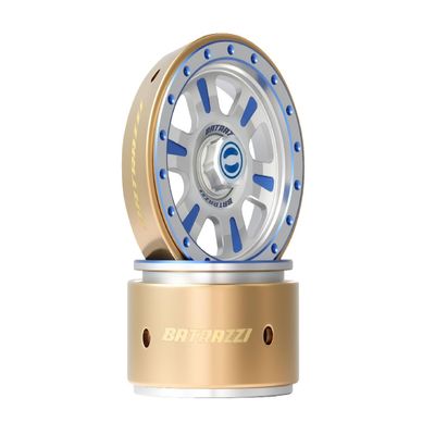 BATRAZZI RC Crawlers Truck Upgrade Parts for 1/18 FMS FCX18 K10& Hummer EV : Aluminum 1.2" Rogue Beadlock Wheels (2pcs) Blue with Blue hubcaps