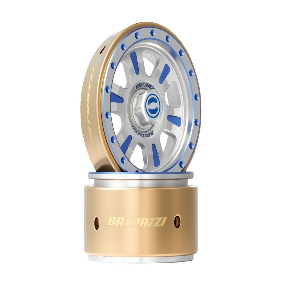 BATRAZZI RC Crawlers Truck Upgrade Parts for 1/18 FMS FCX18 K10& Hummer EV : Aluminum 1.2" Rogue Beadlock Wheels (2pcs) Blue with Blue hubcaps