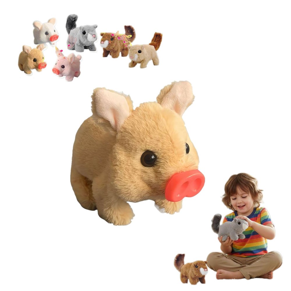 2026 New Electric Pig Plush Realistic Toy, Interactive Crawling Piglet, Walking Pig with Wagging Tail & Twitching Nose & Oink Like A Real Pigs, Electronic Plush Piggy Toys for Kids, Boys, Girls