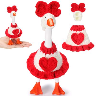 Sunnymove 7 Inch Desk Goose Outfits Mini Desktop Motion Goose Toys Knitting Clothes Hats for Magnetic Geese Key Holder Holiday Decor (Red,Yarn)