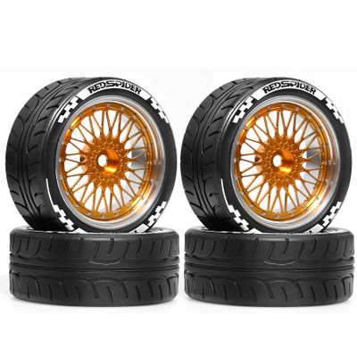 1/10 RC Drift Tires 12mm hex RC Wheels and Tires OD: 65mm for 1/10 Scale RC Hand Wheel Road Cars Tamiya TT01 TT02 XV01 TA06 PTG2 HPI KYOSHO FW06 HSP /4PCS (Gold R421)