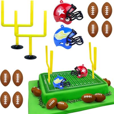 14PCS Football Party Supplies Set Goal Post Cake Topper Mini Footballs Mini Helmet Perfect for Football Themed Birthday Parties and Sports Gatherings