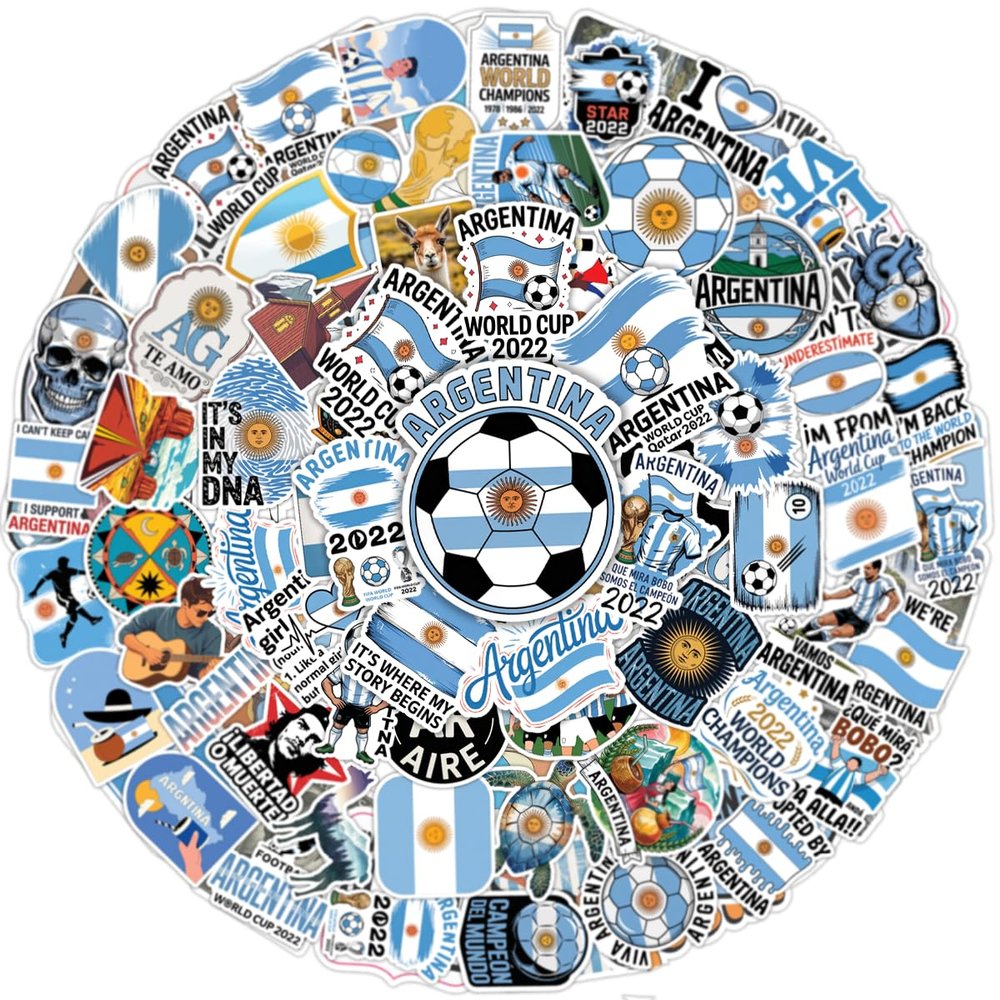 100PCS Argentina Stickers  Vinyl Waterproof Decals of Argentina Flag, Landmarks, Culture & Soccer  Aesthetic Travel Stickers for Laptop, Scrapbook, Hydroflask, Luggage, Journal