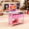 Costzon Kids Wooden Doctor Playset, Medical Activity Center Toy Set w/Blackboard, Pet Scale, Faucet, Sink, Folding Tabletop, Drawers, Carrying Case, Pretend Hospital Playset for Boys Girls 3+ (Pink) view 2