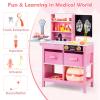 Costzon Kids Wooden Doctor Playset, Medical Activity Center Toy Set w/Blackboard, Pet Scale, Faucet, Sink, Folding Tabletop, Drawers, Carrying Case, Pretend Hospital Playset for Boys Girls 3+ (Pink) view 4