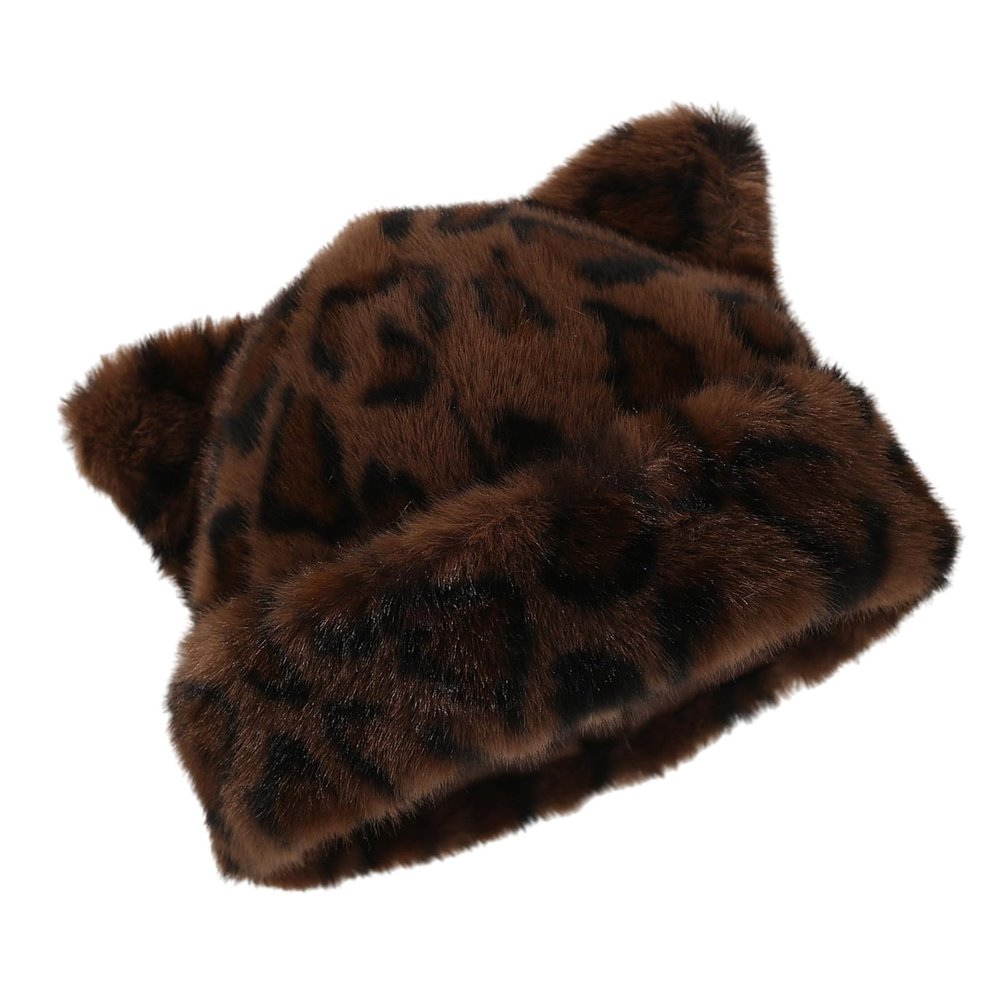 Btgghytr Oversized Kitten Hat with Ear Leopards Print Skiing Hat Furry Cartoon Photo Props Outdoor Head Wrap