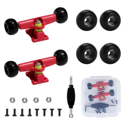 DisplayMore 19PCS Fingerboard Skateboard Bearing Wheels Tool Set, 30mm Red Trucks & Black Spherical Fingerboard Bearing Wheels & Nuts & Screw & Screwdriver