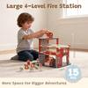 Freniland Wooden Fire Station Playset, 4-Level Pretend Play Firehouse with Fire Truck, Helicopter, Figures & Accessories, Educational Role Play Toy for Toddlers Kids Age 3+ view 2