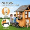 Ktaxon Kids Outdoor Playhouse with Dog Door, Wooden Toddler Outside Play Kitchen W/Picnic Bench, Flower Pot, Cookware & Windows for Garden, Backyard, Indoor Playroom, Ages 3-8 (Natural) view 3