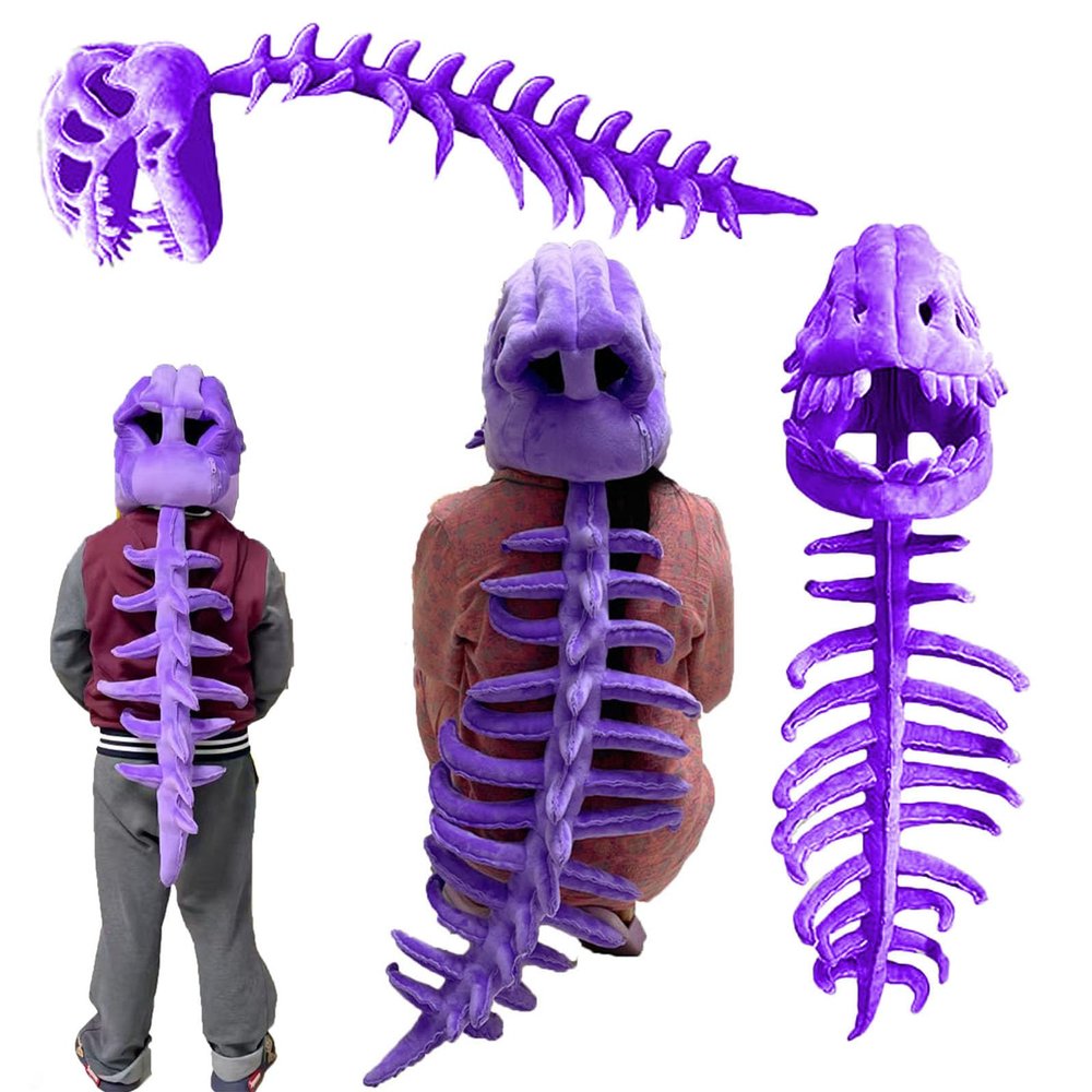 2026 New Silly Dino Plush Skeleton, Realistic Dinosaur Skeleton Plush Costume,Wearable Dinosaur Skeletons Plushes (Purple, 120cm/47in)