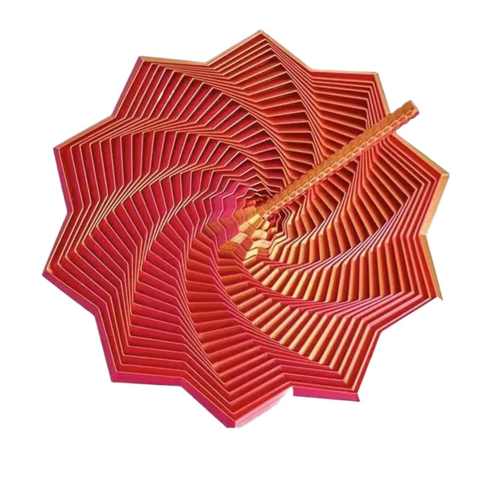 3D Printed Expanded Sensory Fidget Star with Handle New Stress Relief Whirling Spiral Toy, Star Sensation Tree Toy, Integralz Expand Hexagonal Decompression Tentativea (red-Gold, 3.3inch)