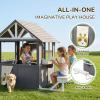 Ktaxon Kids Outdoor Playhouse with Dog Door, Wooden Toddler Outside Play Kitchen W/Picnic Bench, Flower Pot, Cookware & Windows for Garden, Backyard, Indoor Playroom, Ages 3-8 (Grey) view 3