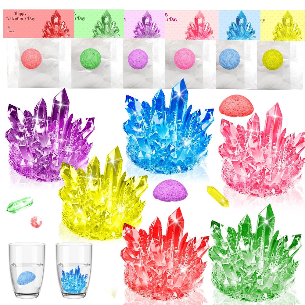 24 Pack Valentines Day Gifts for Kids - Crystal Growing Science Kit with Valentine Cards, Unique Class Classroom Exchange Cards, School Party Favors and Goodie Bags Stuffers for Girls Boys
