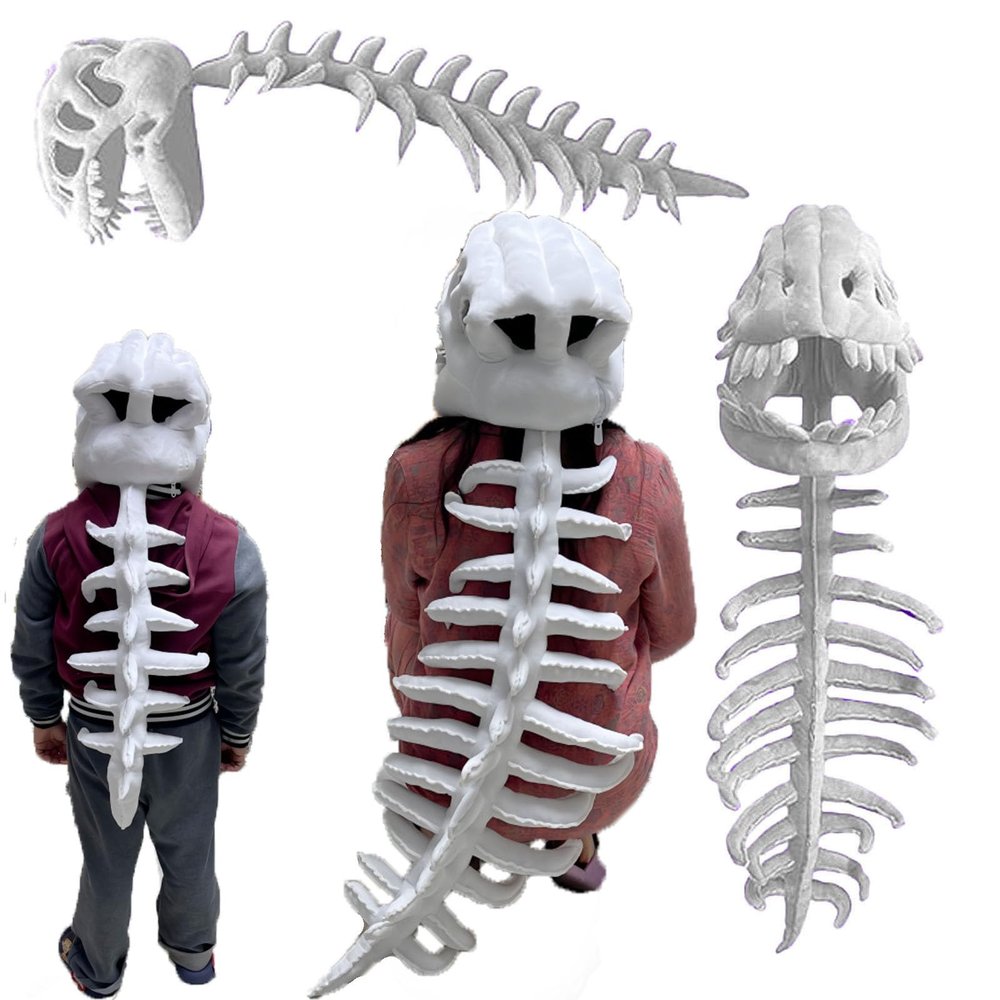 2026 New Silly Dino Plush Skeleton, Realistic Dinosaur Skeleton Plush Costume,Wearable Dinosaur Skeletons Plushes (White, 120cm/47in)