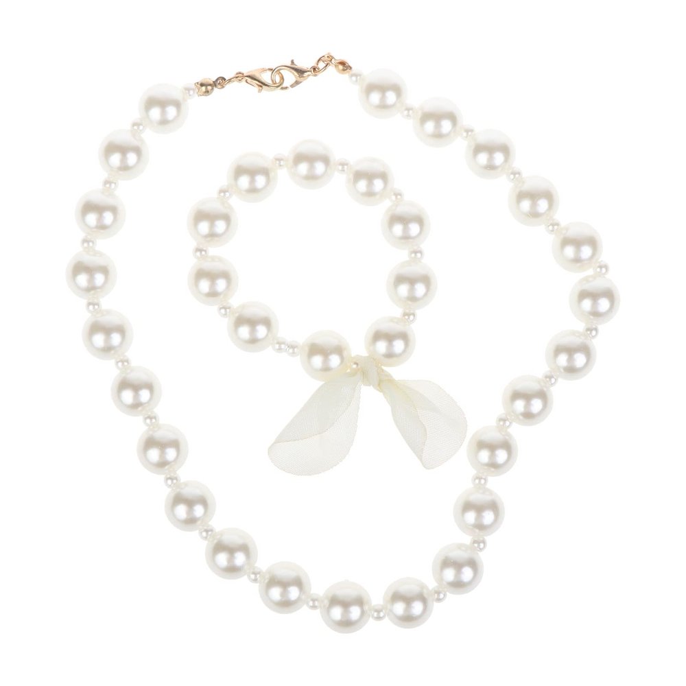 XIANGMUN Fashion Pearl Jewelry Set for Simulated Bead Necklace Bracelet Little Girl's Birthday Party
