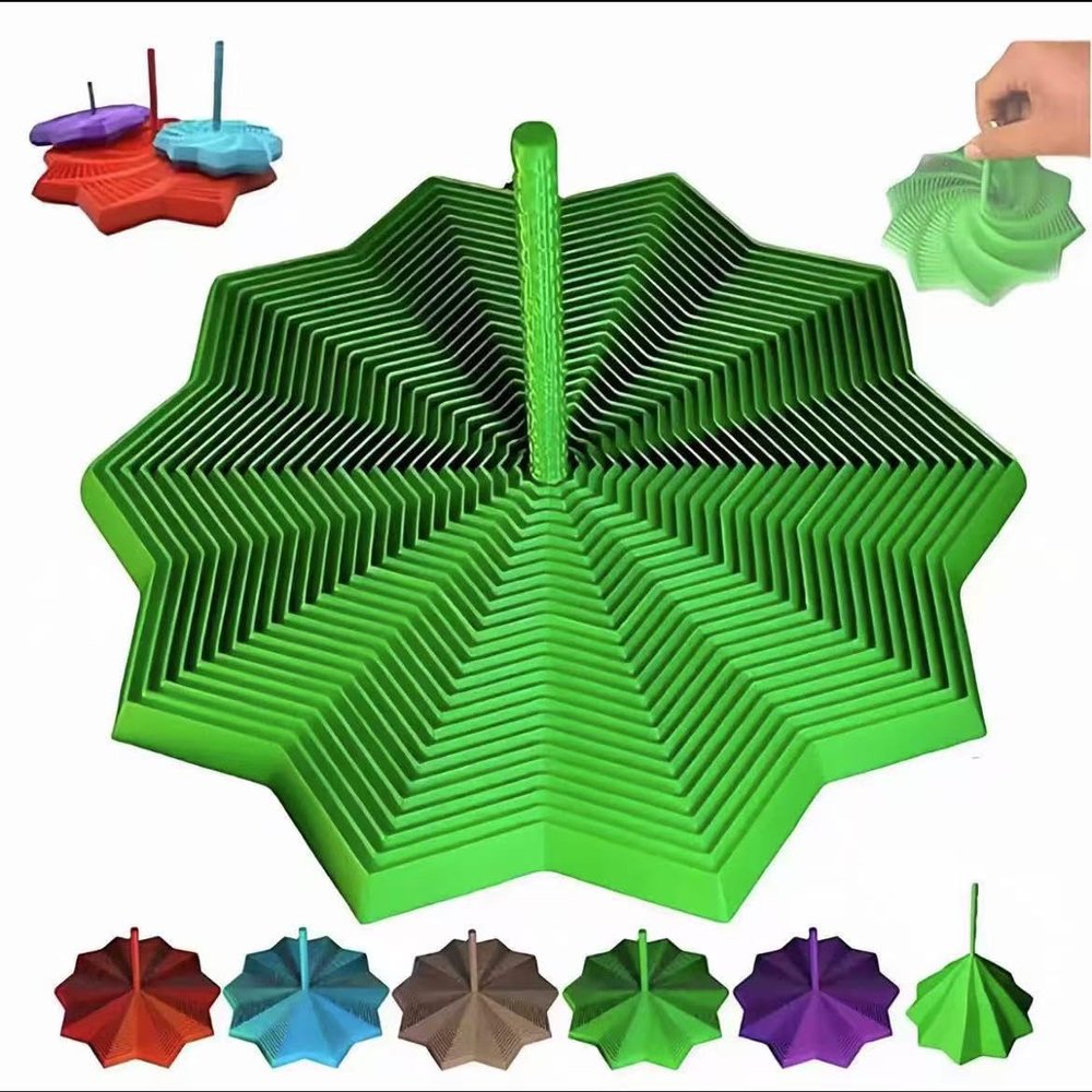 3D Printed Expanded Sensory Fidget Star with Handle New Stress Relief Whirling Spiral Toy, Star Sensation Tree Toy, Integralz Expand Hexagonal Decompression Tentativea (Green, 6.7inch)