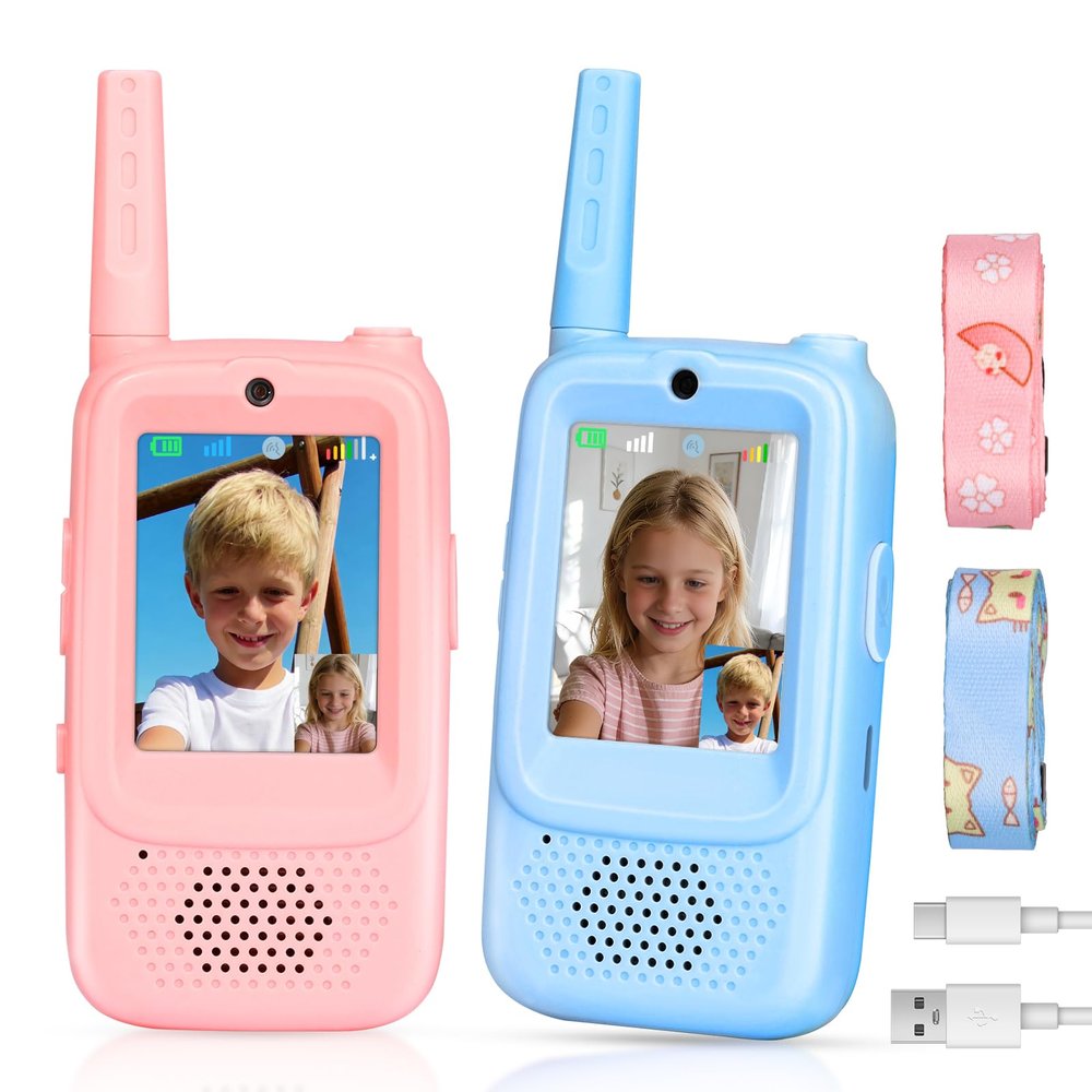 Video Walkie Talkies for Kids with Real-Time Screen & Voice Changer, Rechargeable Walkie Talkies Long Range Radios, for Outside, Hiking, Birthday Gifts for Boys/Girls Ages 3-12