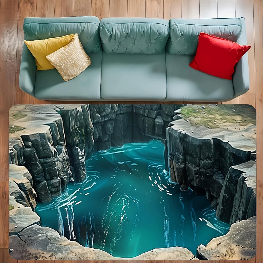 3D Hole Rug - Dog Gets Scaredof 3D Carpet, Rug That Looks Like a Hole, Optical Illusion Rugs for Pranks, as Test & Game with Your Cat or Dog Slip-Resistant Quick-Drying