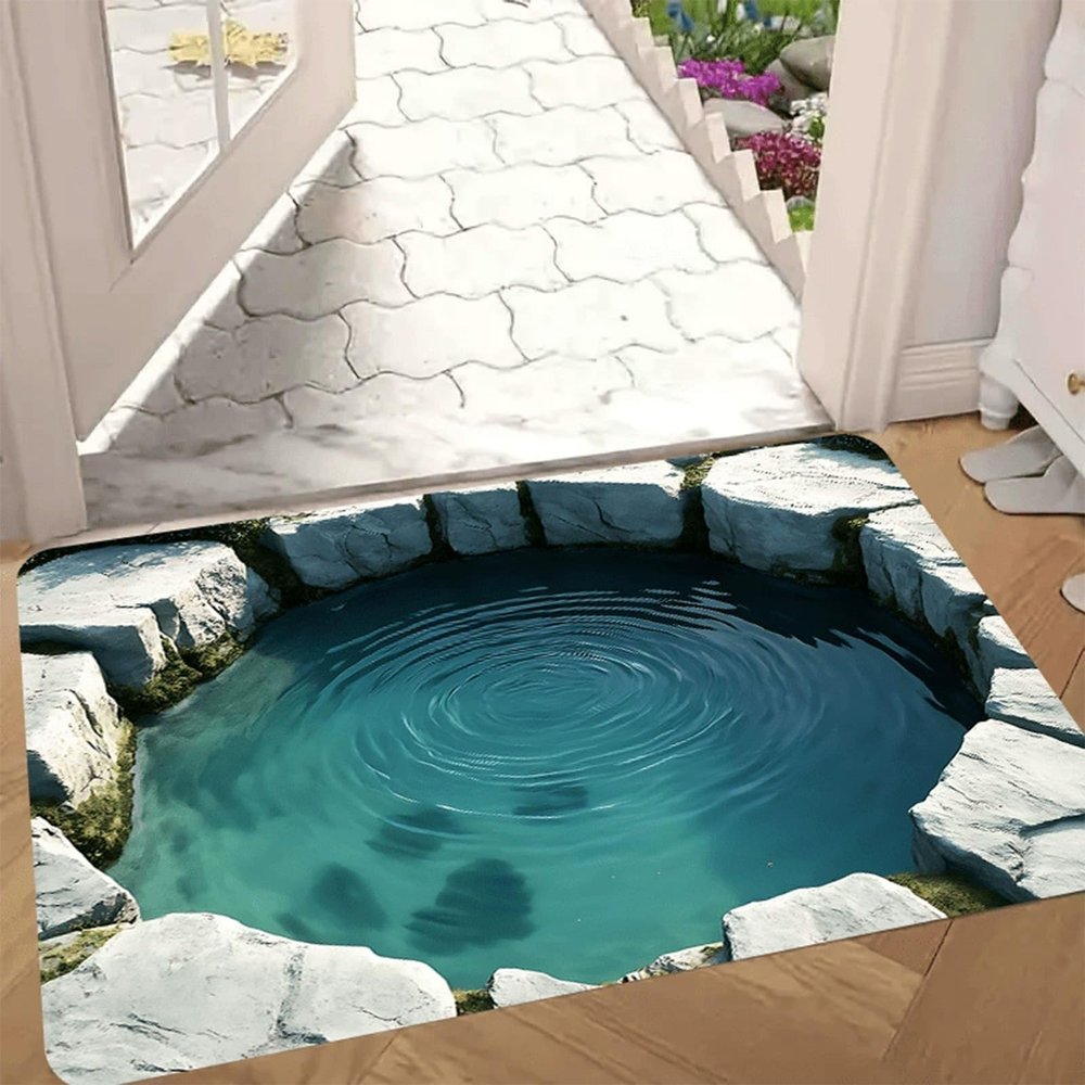 3D Hole Rug - Dog Gets Scaredof 3D Carpet, Rug That Looks Like a Hole, Optical Illusion Rugs for Pranks, as Test & Game with Your Cat or Dog Slip-Resistant Quick-Drying