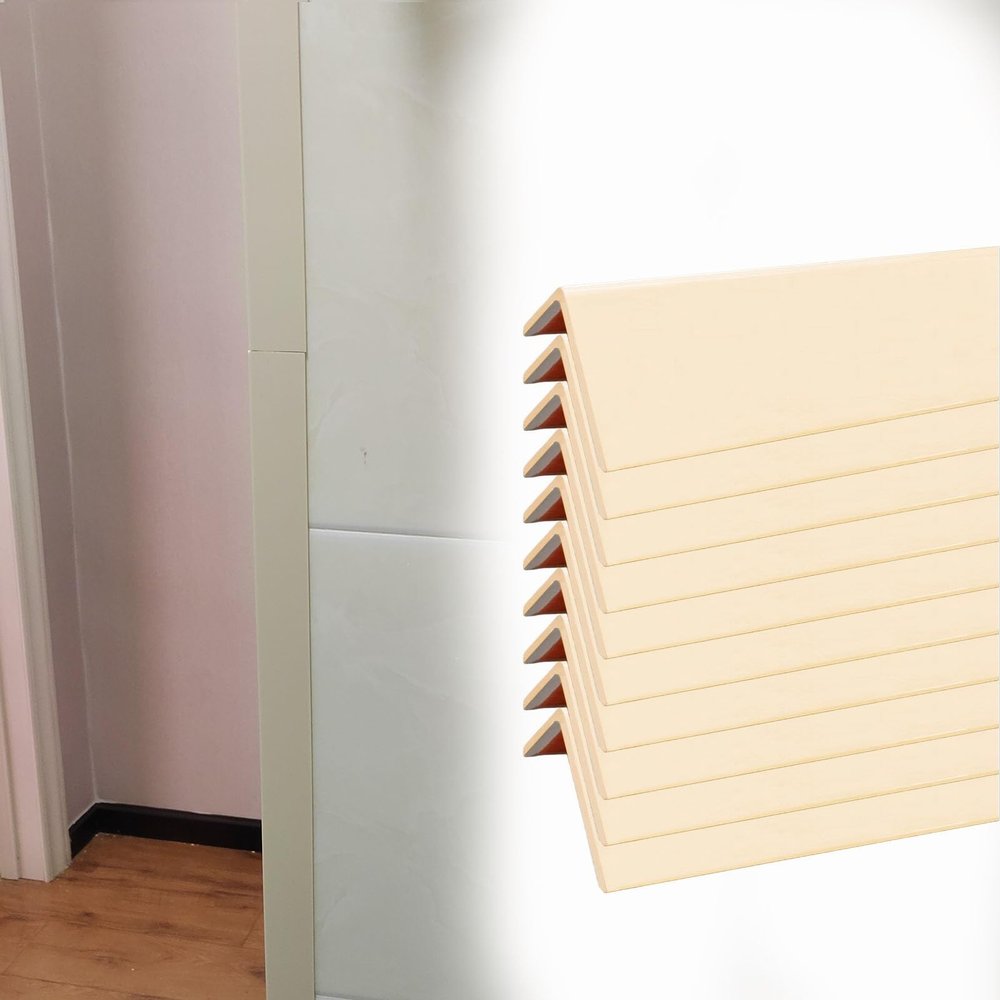 10 Pcs Water-Proof Molding PVC Corner Guards for Walls/Doors, L-Shaped Corner Protection Strips Black Gray White Beige, Peel and Stick Angle Trim(Beige,L 88 in)