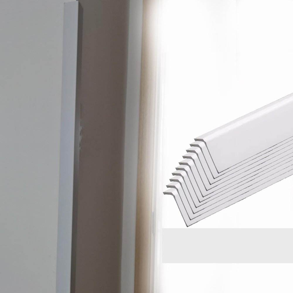 10 Pcs Water-Proof Molding PVC Corner Guards for Walls/Doors, L-Shaped Corner Protection Strips Black Gray White Beige, Peel and Stick Angle Trim(White,L 40 in)