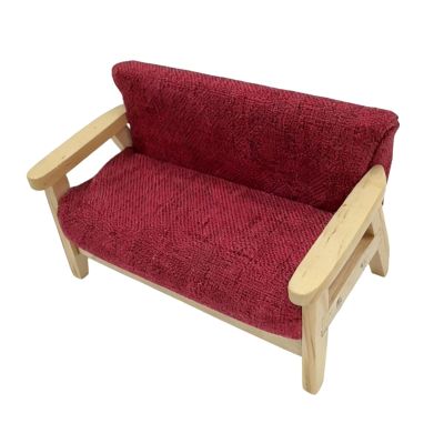 1:12 Doll House Loveseat Sofa Mini Armchair Model DIY Fitments Miniature Furniture for Furnishings Life Scene Layout Gift, Claret