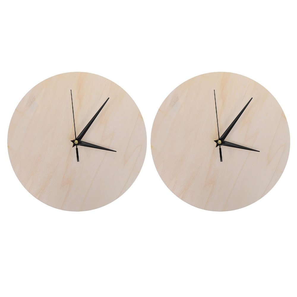 ibasenice 2pcs Wooden Clock Blank - DIY Clock Face 11Inch Round Dial Plate with Pointer for Crafting Painting Wall Decor Classroom Projects