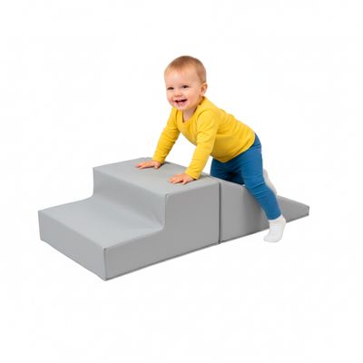 First Steps 2-Piece Playtime Step and Slide Climber Climbing Foam Block Set for Little Kids Indoor Toddler & Baby Soft Playset for Children to Climb and Crawl and Slide - Sterling