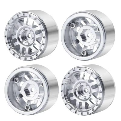RC Wheel Tires Rims For Axial For SCX24 90081 AXI00001 AXI00002 1/24 4Pcs For Silver 1.0'' Metal Beadlock Wheel Rims Hubs RC Car Truck Accessories(Type 7)