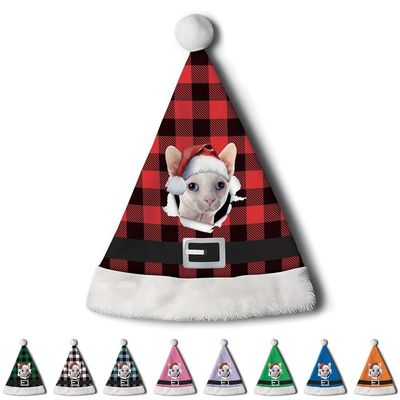 CafeTime Custom Sphynx Cat Santa Hat for Adutls Christmas Hats Headwear Unisex Holiday Comfort Velvet Xmas Hat for New Year Festive Party 33