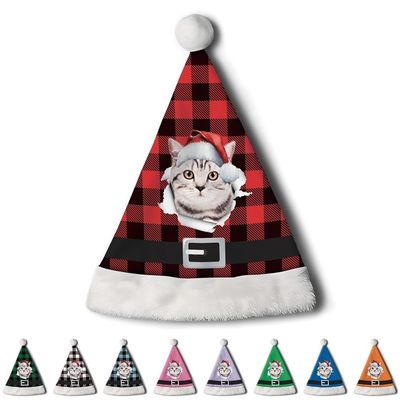 CafeTime Custom American Shorthair Cat Santa Hat for Adutls Christmas Hats Headwear Unisex Holiday Comfort Velvet Xmas Hat for New Year Festive Party 26