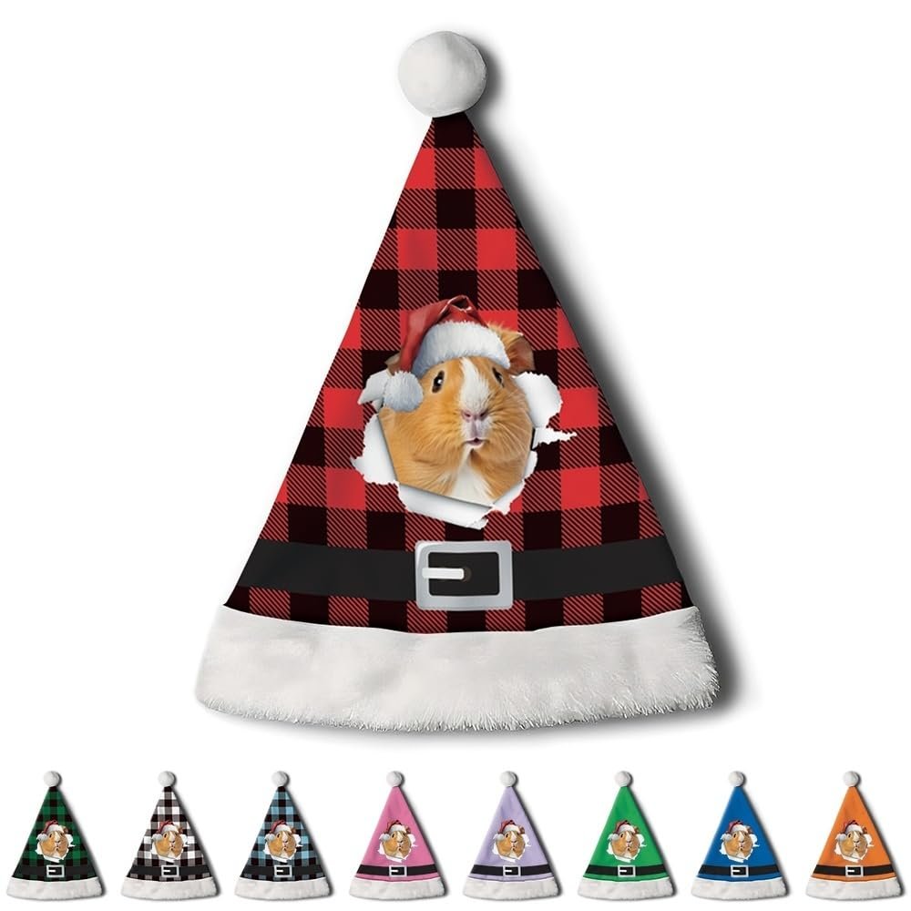 CafeTime Custom Guinea Pig Santa Hat for Adutls Christmas Hats Headwear Unisex Holiday Comfort Velvet Xmas Hat for New Year Festive Party 34