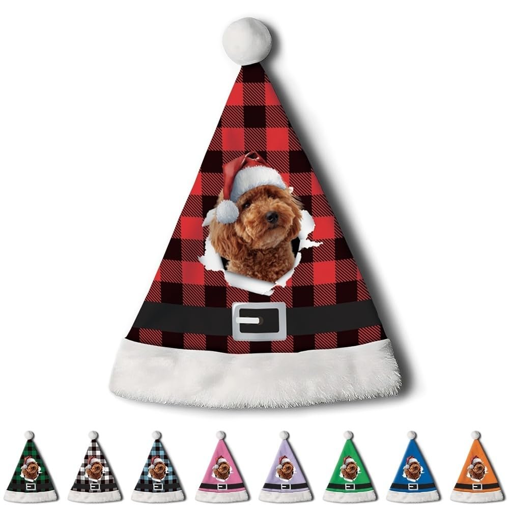 CafeTime Custom Poodle Dog Santa Hat for Adutls Christmas Hats Headwear Unisex Holiday Comfort Velvet Xmas Hat for New Year Festive Party 13