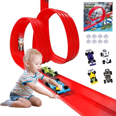 2026 New DIY Flexible Racing Track, Build Anywhere Portable Race Track with Suction Cups - Flexible Roll-Up Design Fits 1/64 Scale Cars, Portable (Red)