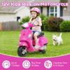 Licensed Vespa 12V Kids Motorcycle by INFANS with Training Wheels, Music, Story, Horn, Lights for 3-6 Years (Pink) view 2
