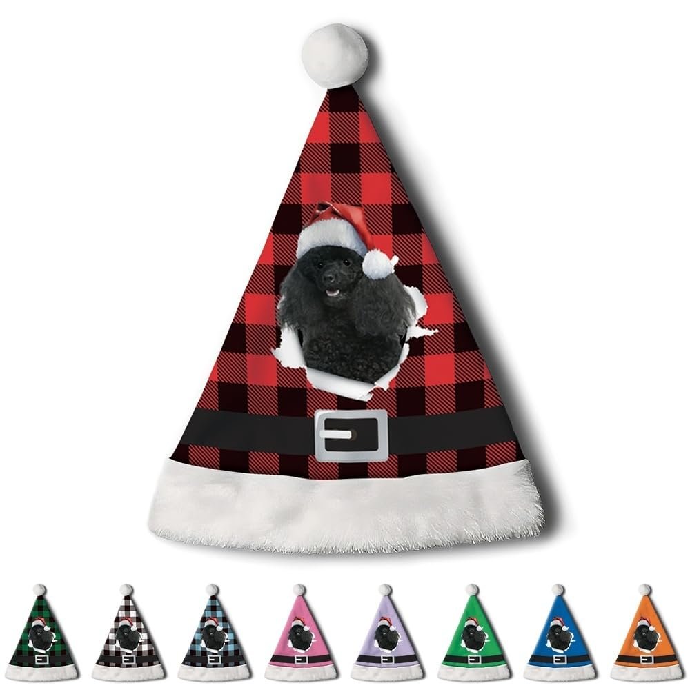 CafeTime Custom Poodle Dog Santa Hat for Adutls Christmas Hats Headwear Unisex Holiday Comfort Velvet Xmas Hat for New Year Festive Party 14