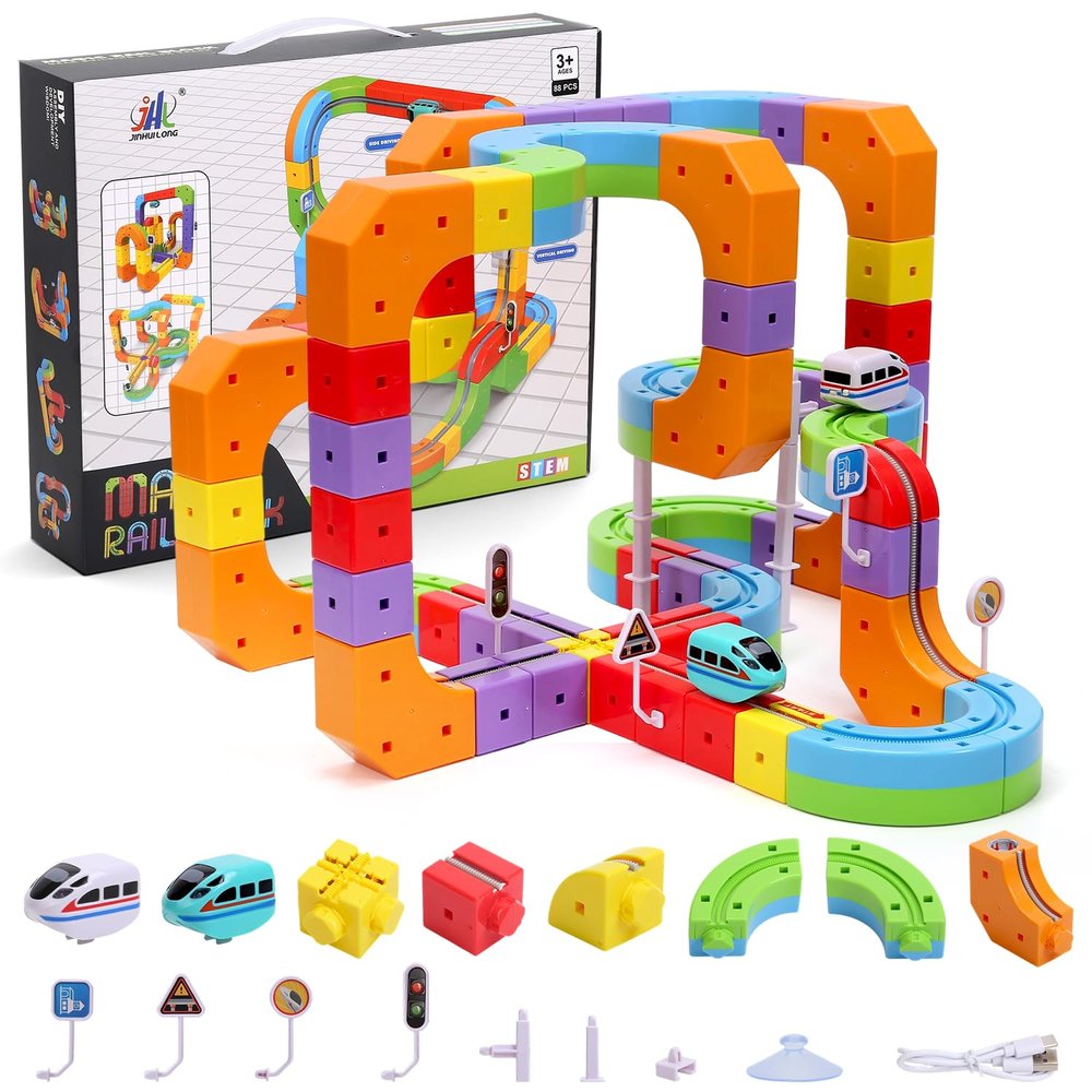 Electric Train Set for Kids, 3D Infinity Flexible Track, DIY Track Building Kits with Train and Traffic Signs Traffic, STEM Gravity-Defying Learning Toy for Boys Girls 3 4 5 6 7 8 Birthday (Advanced)