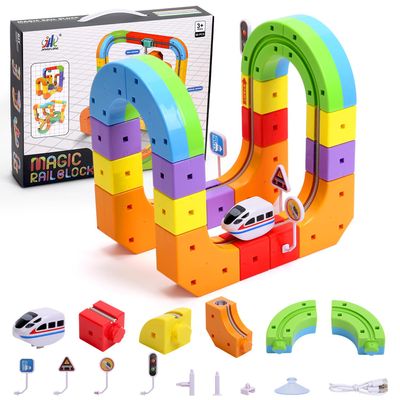 Electric Train Set for Kids,3D Infinity Flexible Track, DIY Track Building Kits with Train and Traffic Signs Traffic, STEM Gravity-Defying Learning Toy for Boys Girls 4 5 6 7 8 Birthday (Simplified)
