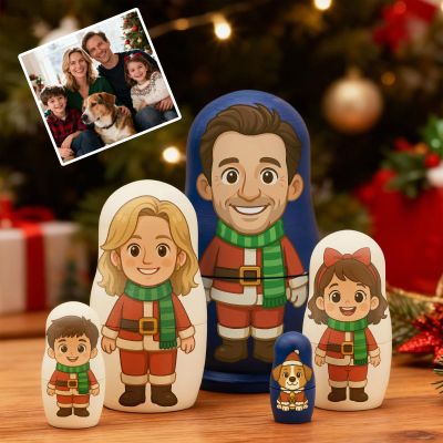 Soview Personalized Face Nesting Dolls with Photo Customize Family Russian Nesting Doll Set Xmas Costume Matryoshka Dolls Custom for Grandma/Grandpa/Mom/Dad