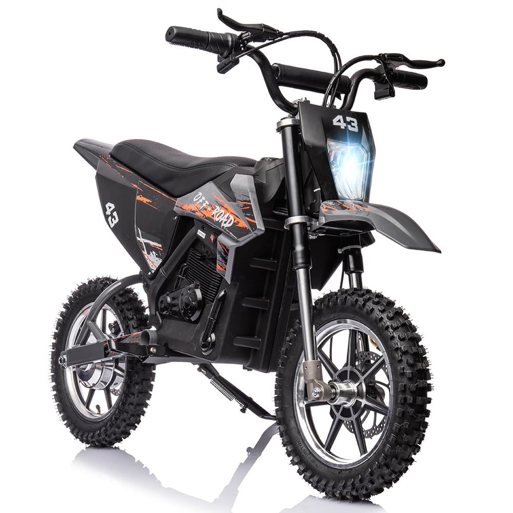 36V Electric Dirt Bike for Kids 8-14, 15.5MPH Off-Road Motorcycle 350W Brushless and 500W Brushed, High-Speed for Teens with LED Headlight, Leather Seat, Front+Back Brake for Max Load 175lbs, Black