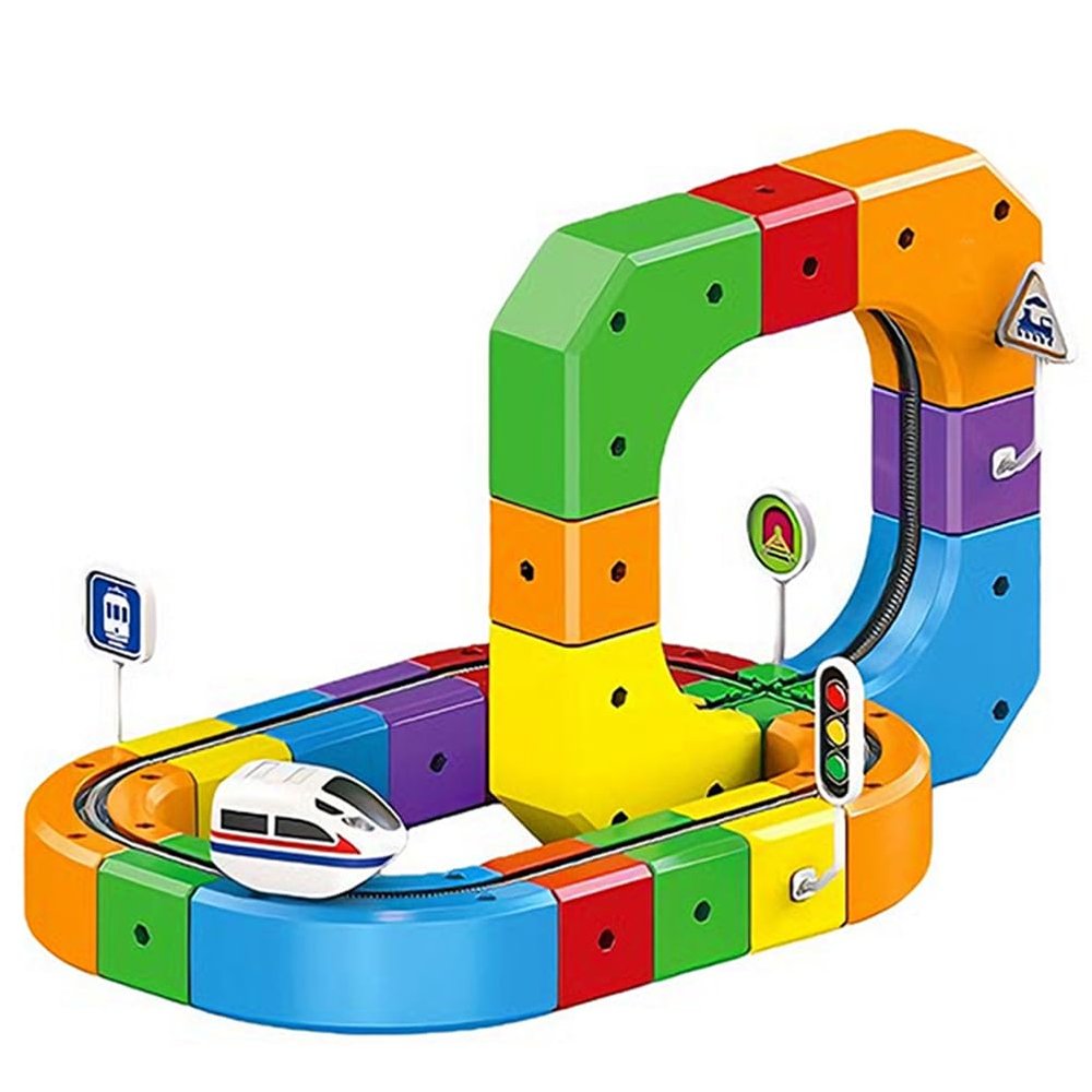 Electric Train Set for Kids, 3D Magic Rail Cube, STEM Train Toy Set, Traffic Signs, 3D Racing Track Set with Electric Train for Boys and Girls Aged 3 4 5 6 7 8 9 10 Years Old Birthday