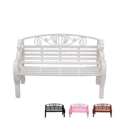 1:6 Miniature Garden Bench, Decorative Plastic Doll Furniture, Park Bench with Scrollwork Design (White)
