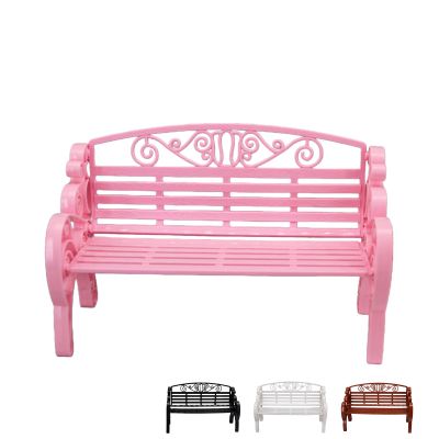 1:6 Miniature Garden Bench, Decorative Plastic Doll Furniture, Park Bench with Scrollwork Design (Pink)